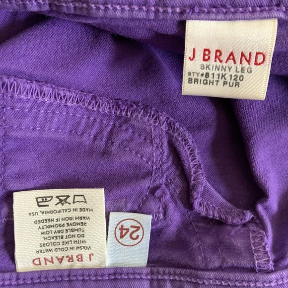 J BRAND BRIGHT PURPLE SKINNY LEG STRETCH JEANS USA MADE - SIZE 24 - Picture 7 of 7